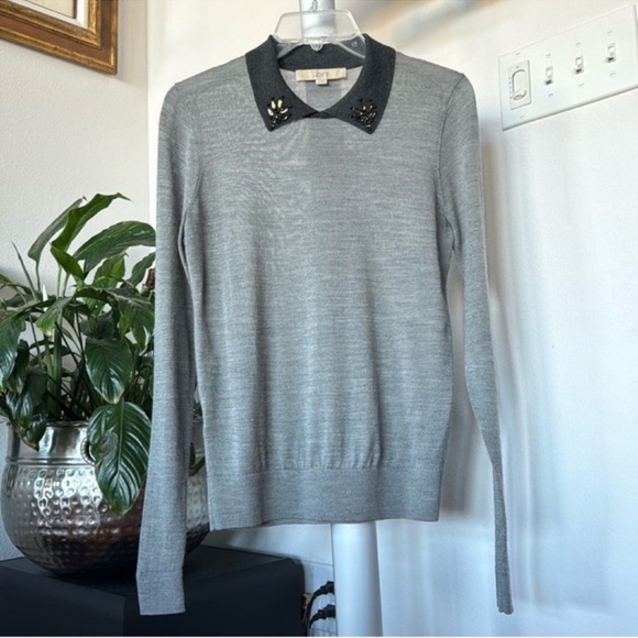 LOFT Sweaters - LOFT Ann Taylor Wool Blend Jewel Embellished Collar Top Sweater Sz XS Gray Light